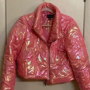 Current Mood Shiny Pink Star Puffer Jacket